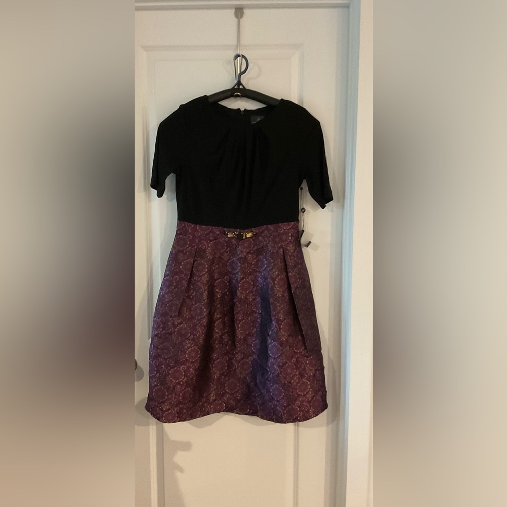 Adrianna Papell Black and Purple Midi Dress